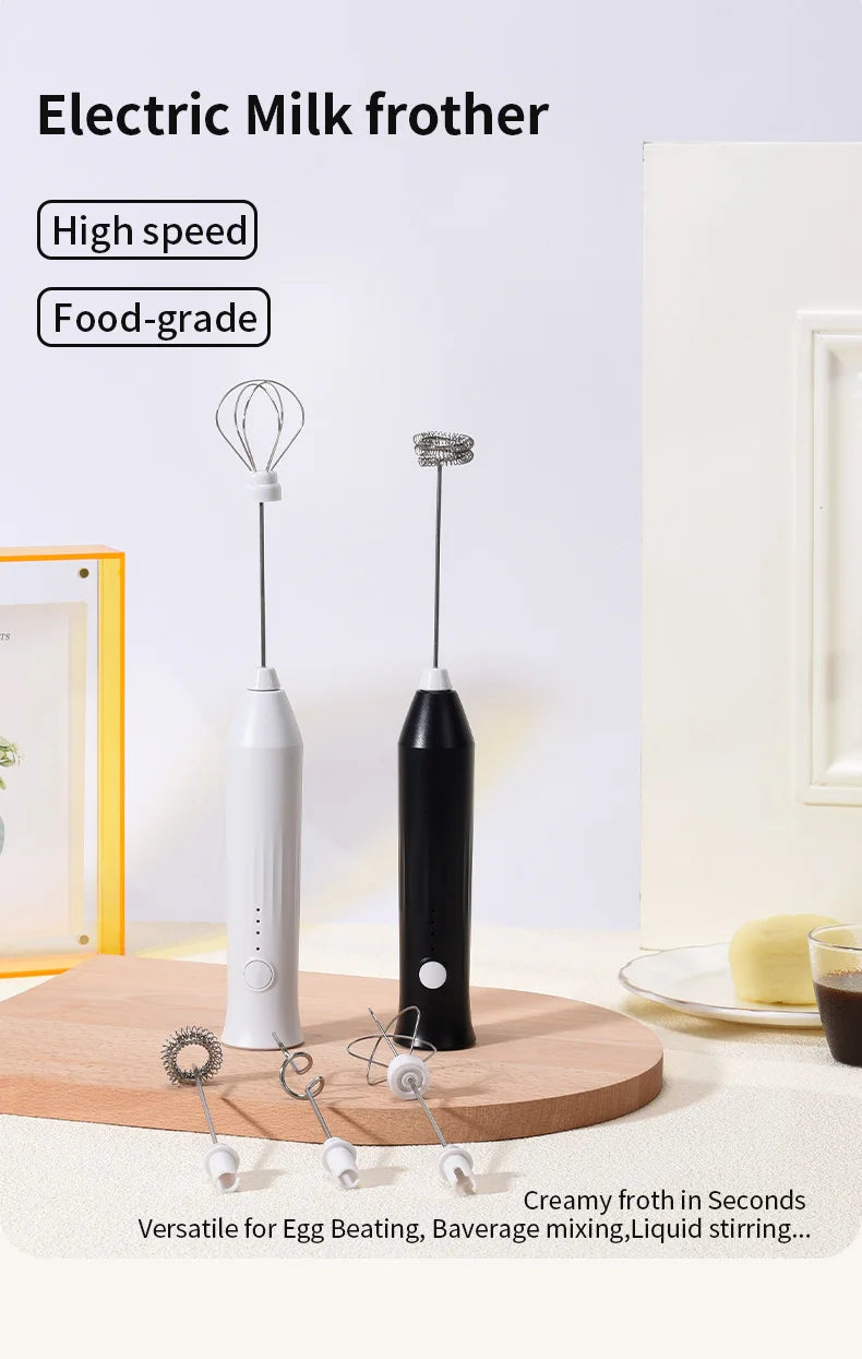 Wireless USB Rechargeable Milk Frother – 3-Speed Handheld Foam Maker & Coffee Whisk