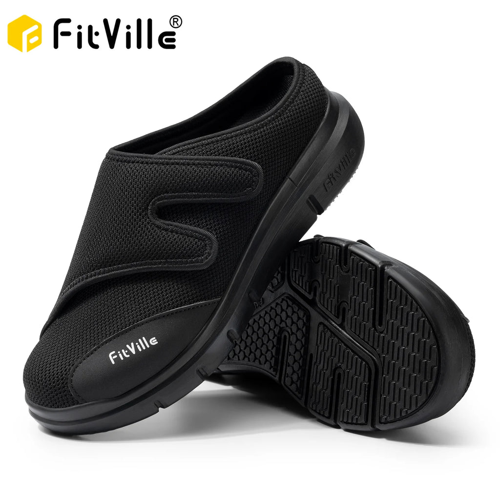 Men's Extra Wide Diabetic Half Slippers – Adjustable Lightweight for Swollen Feet & Plantar Fasciitis
