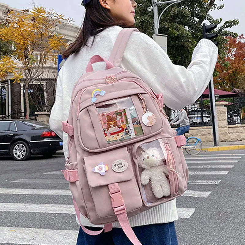 HTLT Korean Style Nylon Backpack – Large Capacity Waterproof Student School Bag for Women