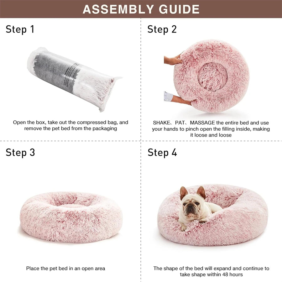 Plush Faux Fur Donut Pet Bed – Warm Calming Round Bed for Small & Medium Dogs & Cats