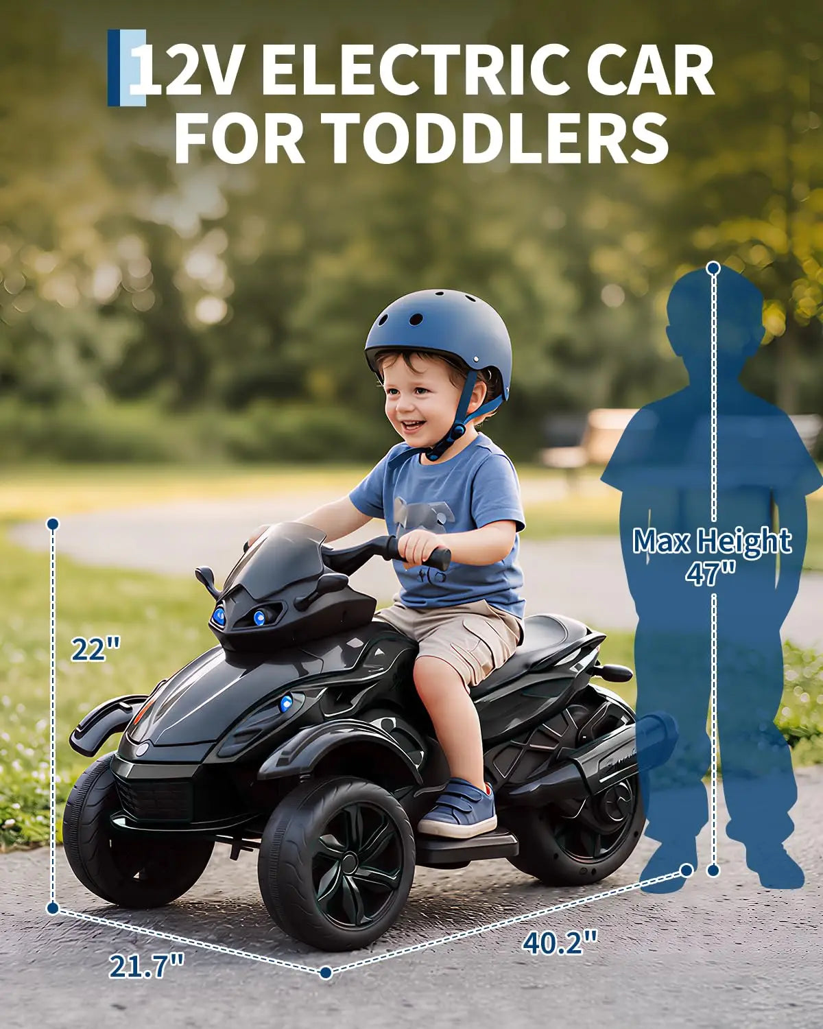12V Kids Ride-On Car – Three-Wheel Electric Toy with Lights