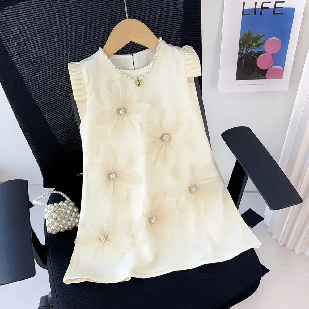 Girls 3D Flower Princess Dress — Elegant Wedding & Party Dress (2–7 Years)