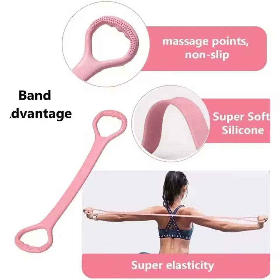 8-Shape Elastic Back & Shoulder Stretching Band – Open Shoulder Posture Corrector & Back Shaping Tool for Home Fitness