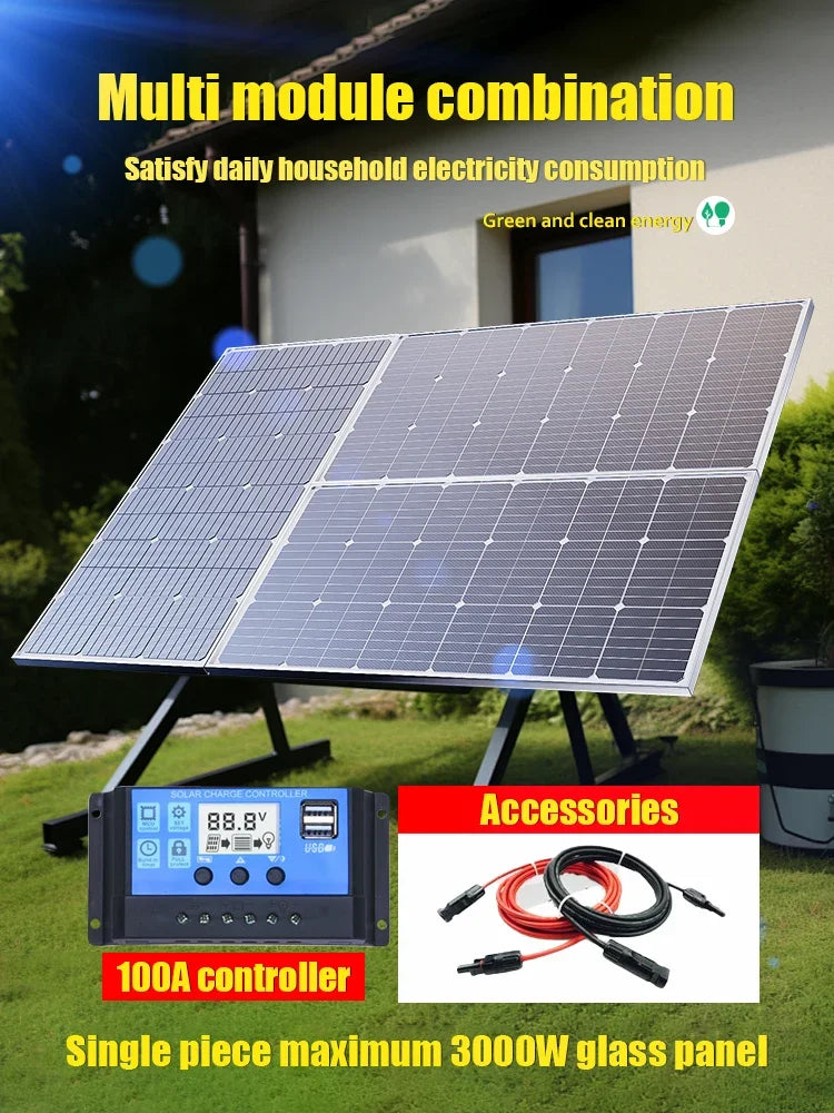 Premium 1000W–3000W Commercial-Grade Rigid Waterproof Solar Panel – Reinforced Glass Construction