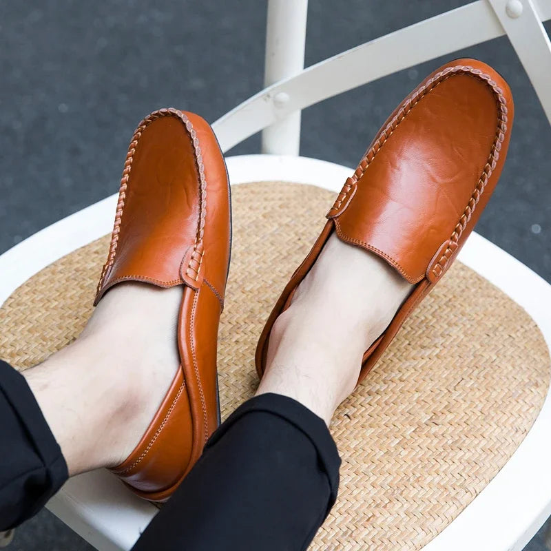 Men's Cow Leather Slip-On Boat Loafers