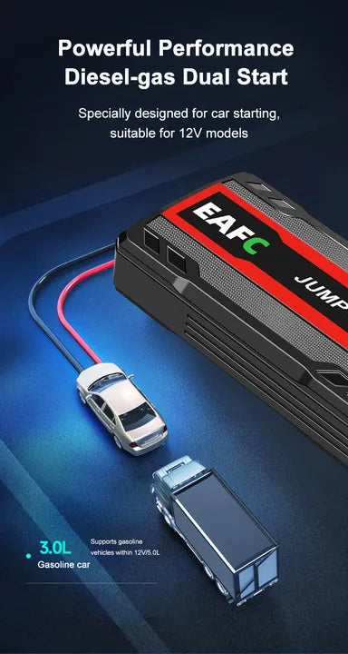 EAFC Portable Car Jump Starter — 600A–2000A Peak, 12V Battery Booster & Power Bank with LED Light