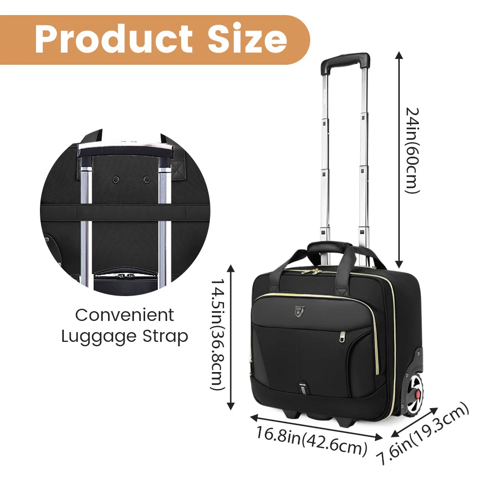 18" Waterproof Rolling Briefcase — Wheeled Laptop Business Bag