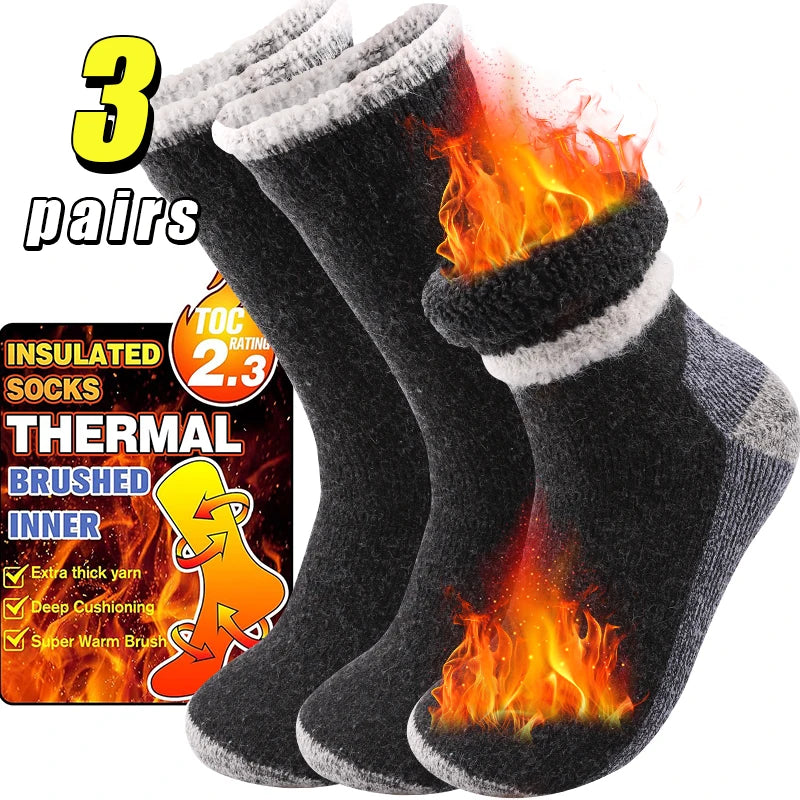 Men's Thick Wool-Blend Crew Socks, 3 Pairs