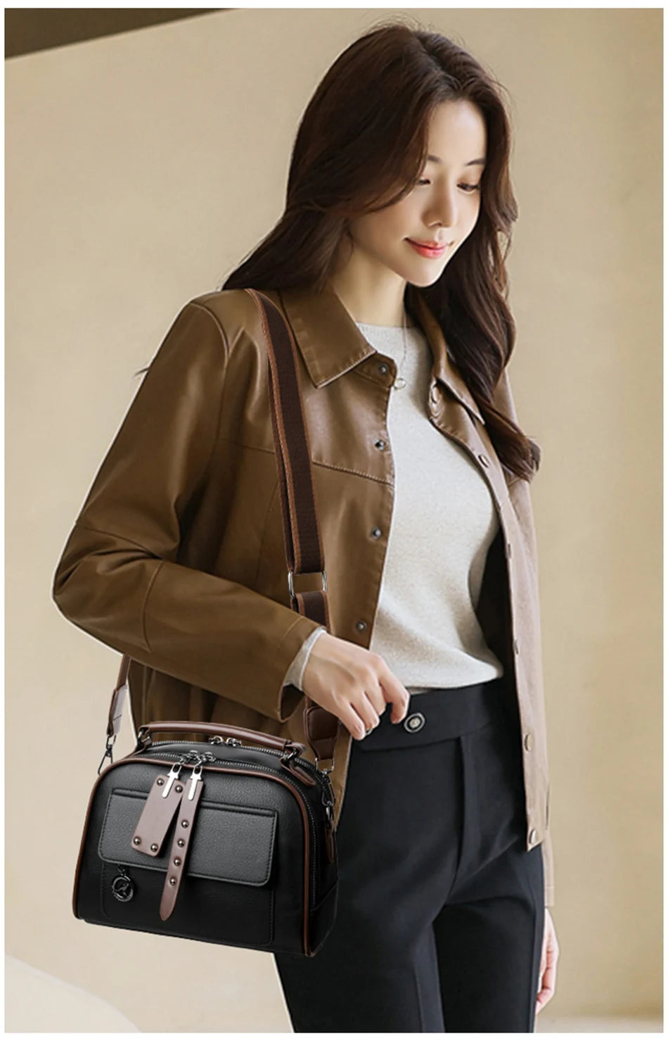 3-Layer Soft PU Leather Crossbody Shoulder Tote – Large Capacity Designer Messenger Bag for Women
