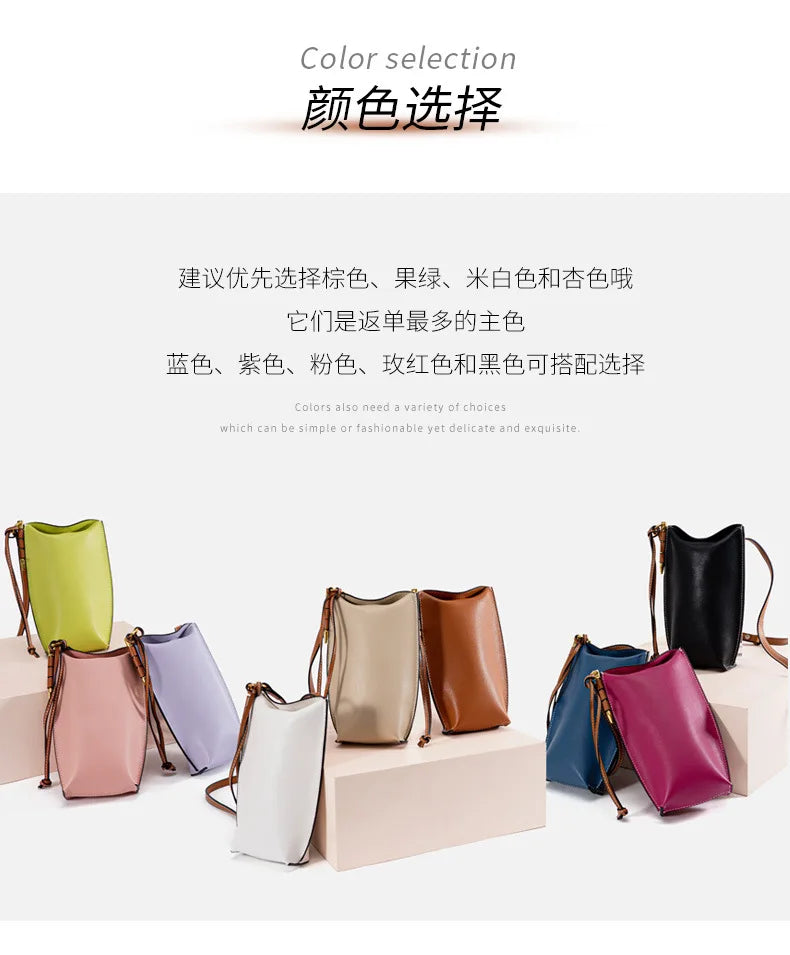 100% Genuine Cowhide Leather Mini Baguette Crossbody Bag – Phone Shoulder Bag for Women