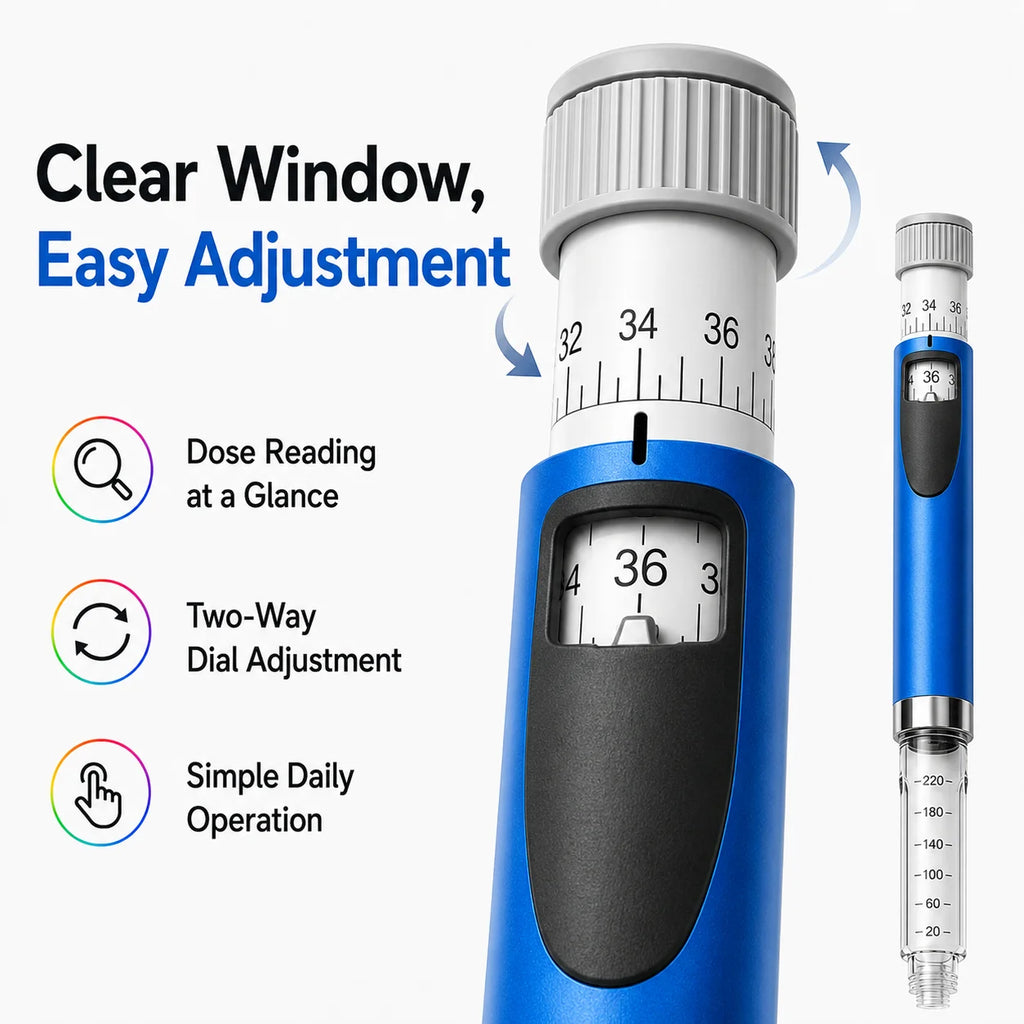 Reusable Insulin Injection Pen – Metal V2 Adjustable 60IU Dose Control with Clear Scale