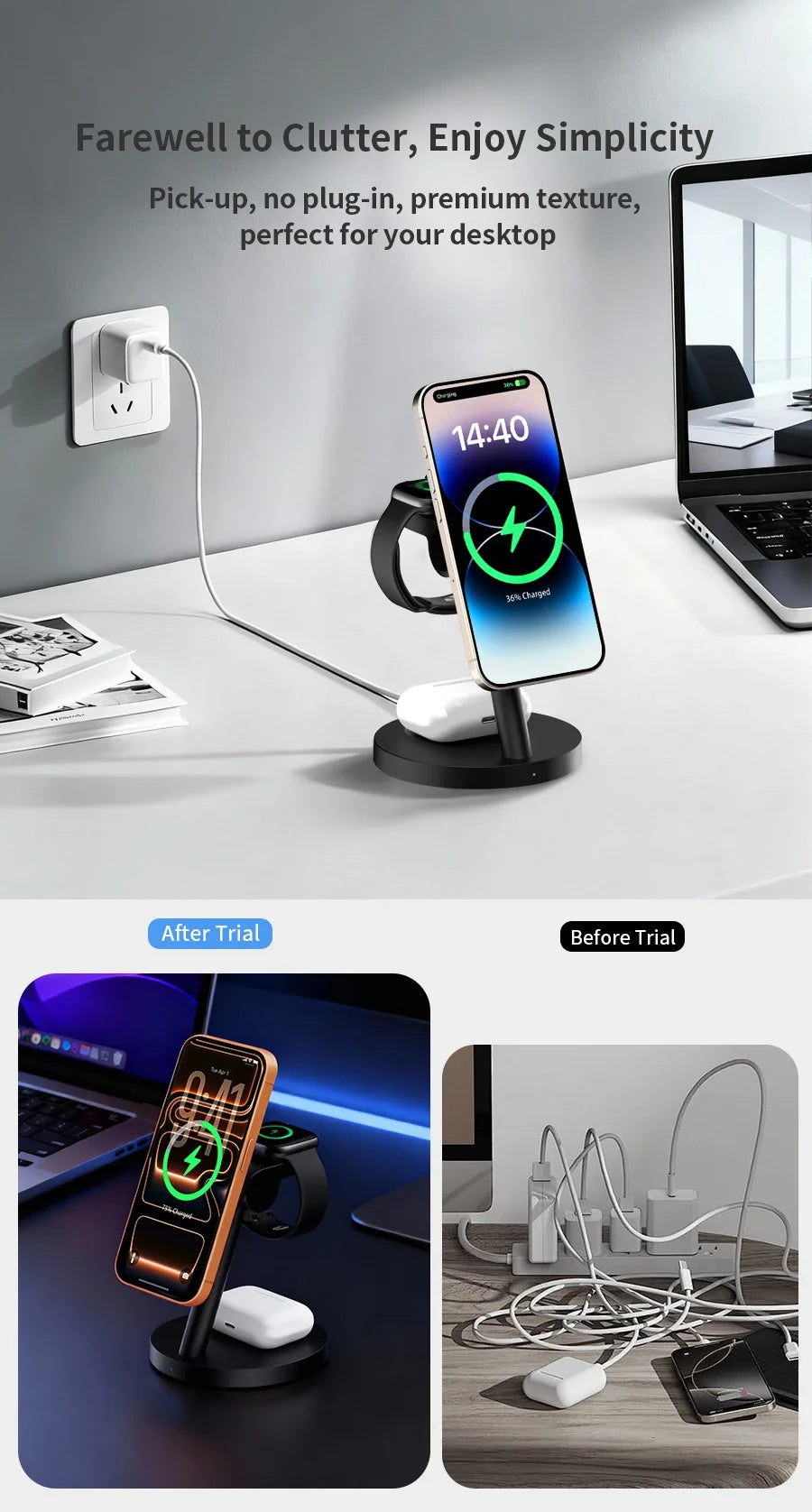 25W Qi2.2 Magnetic 3-in-1 Wireless Charging Station for iPhone & Apple Watch