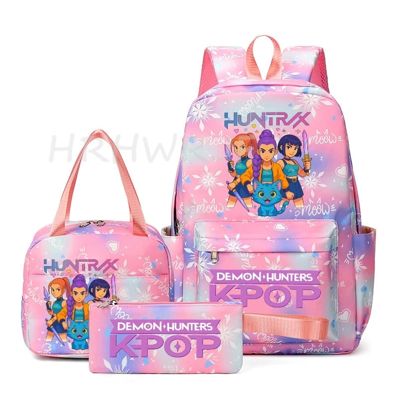 KPop Demon Hunter 3-Piece Backpack Set – School Bag, Shoulder Bag & Clutch