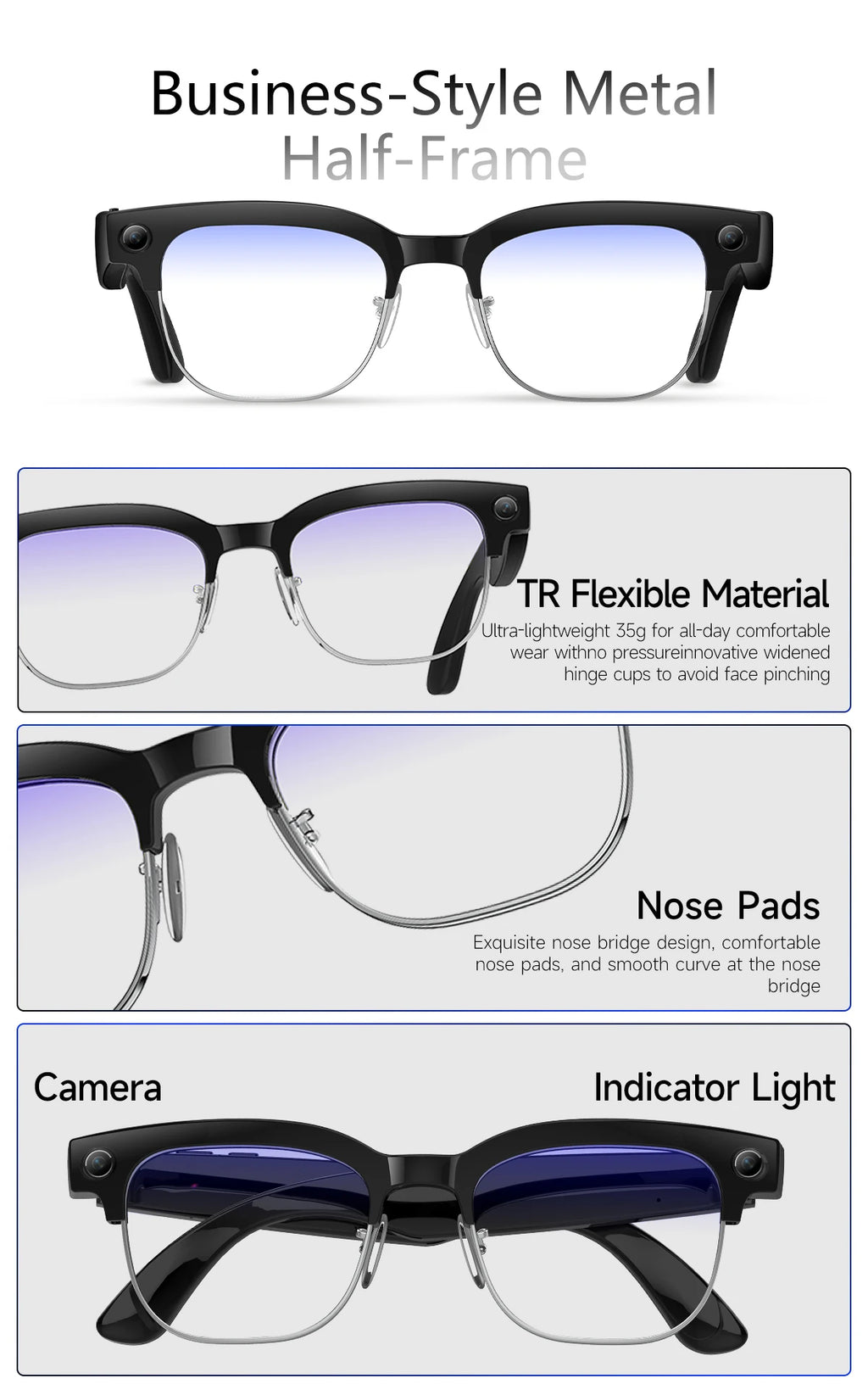 2026 800W Dual-Lens AI Smart Glasses — 4K HD, AI Translation, Bluetooth 5.3 & ChatGPT