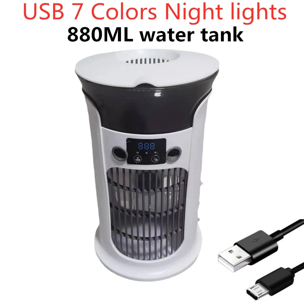 Mute Desktop USB Mini Air Conditioner Fan — Portable Water Mist Cooling Fan with Night Lamp & Humidifier