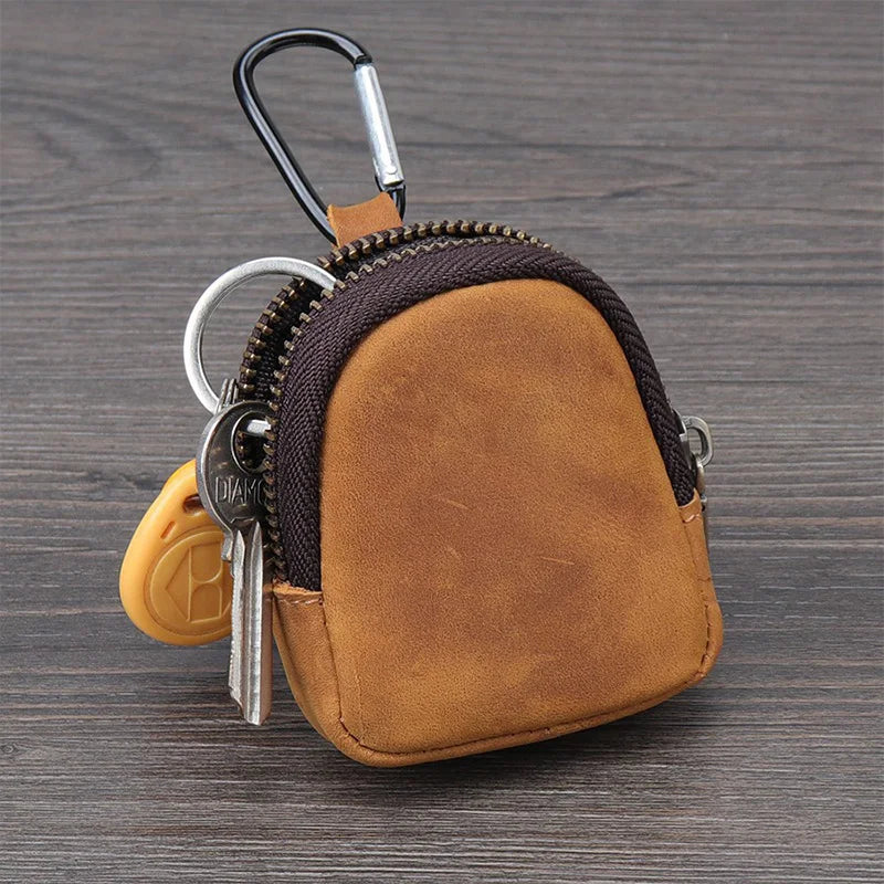 PU Leather Carabiner Coin Purse Keychain – Retro Mini Wallet in Multiple Colors