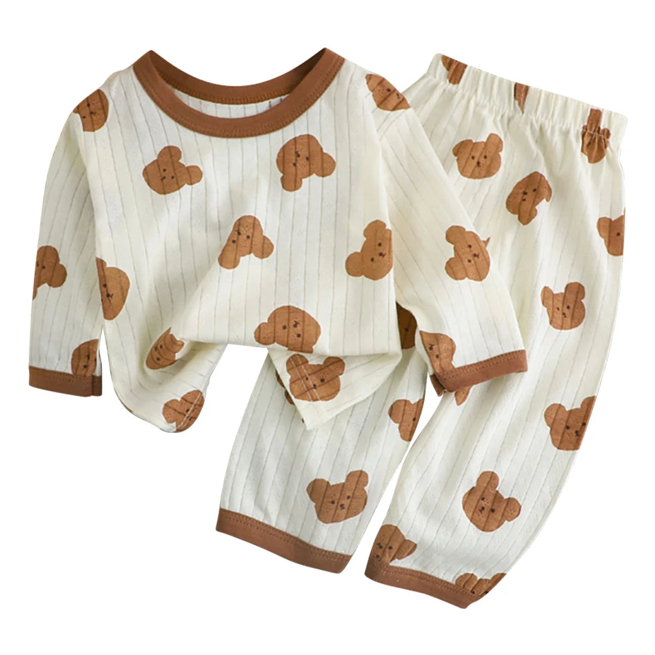 Kids' Cartoon Bear Long Sleeve Pajamas Set | Soft Breathable Sleepwear Boys & Girls