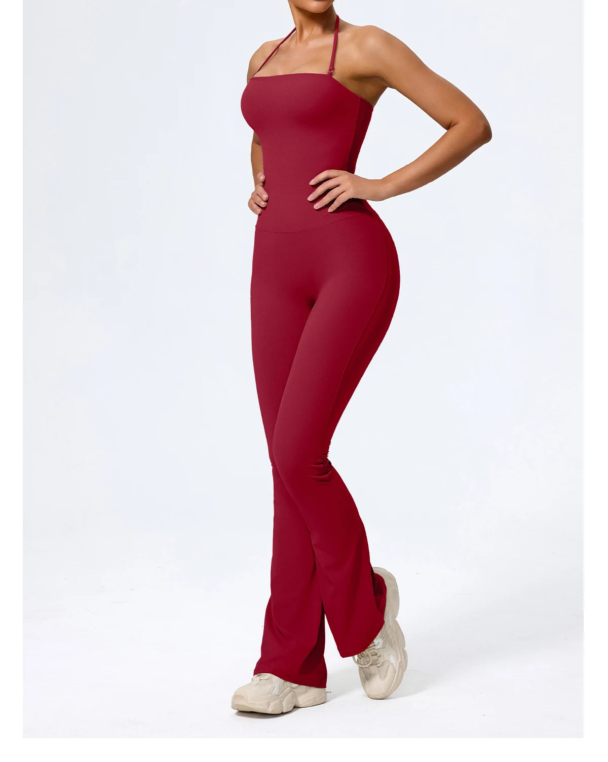 Women's Sleeveless Yoga Jumpsuit – Gym Flared Overalls Neck-Hanging Backless Sportswear