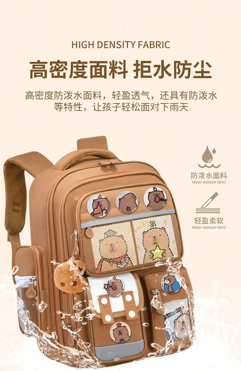 Capybara Anime Kids Backpack – Large Capacity Nylon School Bag for Boys & Girls Back to School