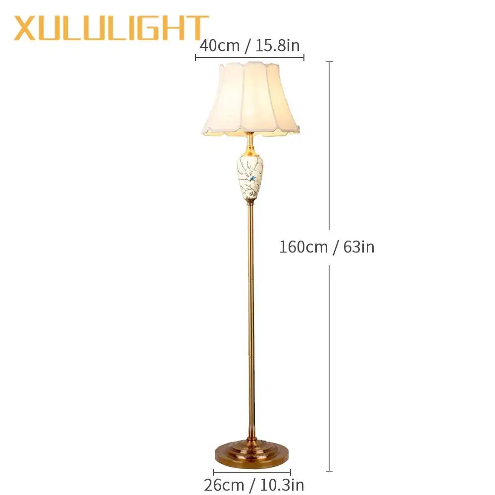 Ceramic Floor Lamp – Fabric Shade & LED Lighting