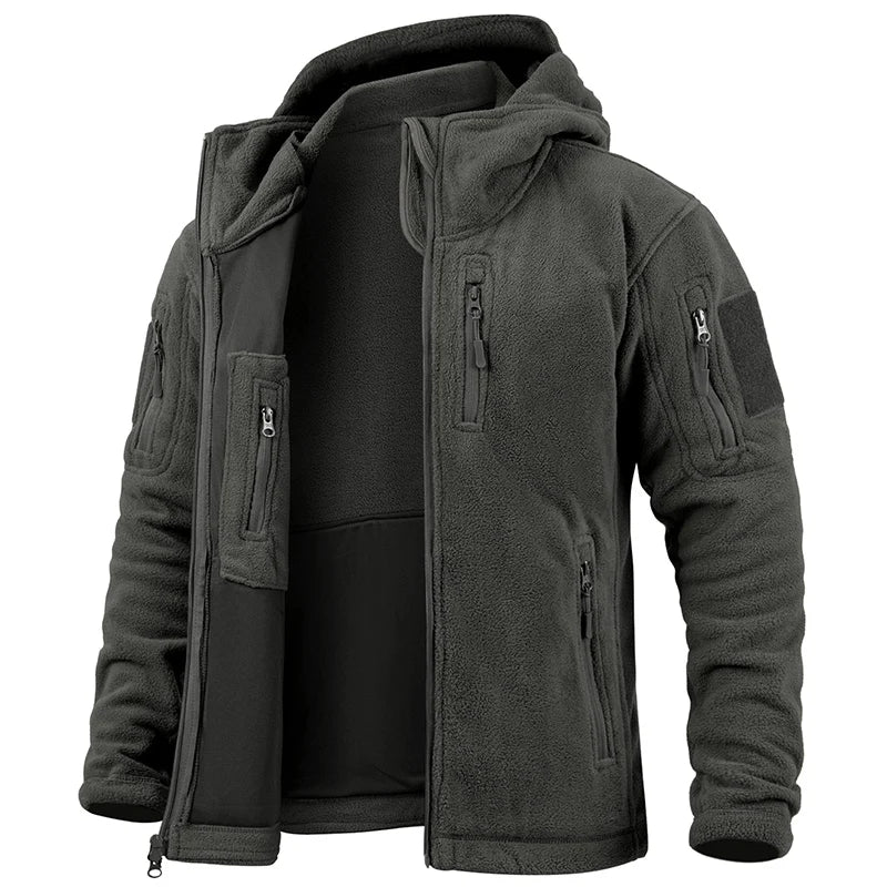 Men's Tactical Fleece Jacket – Full Zip Military Hoodie with Multi-Pockets for Hiking & Hunting