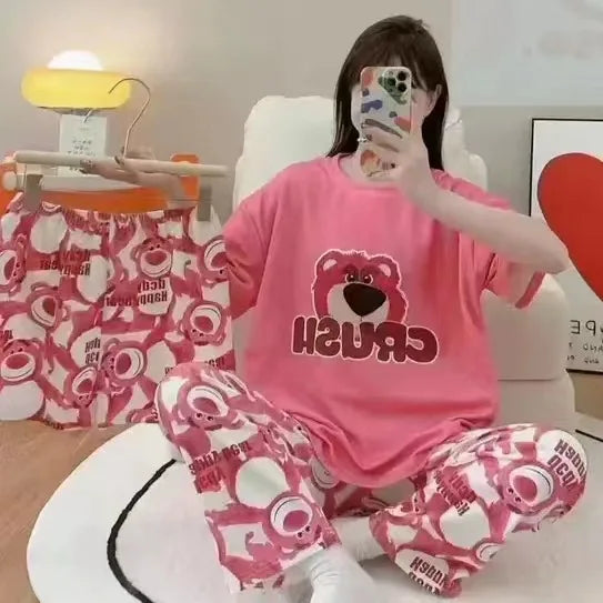Women's New Three-piece Pajamas Homewear Set of Sweet Pajamas Cartoon Leisure Women's Homewear Pajamas Set