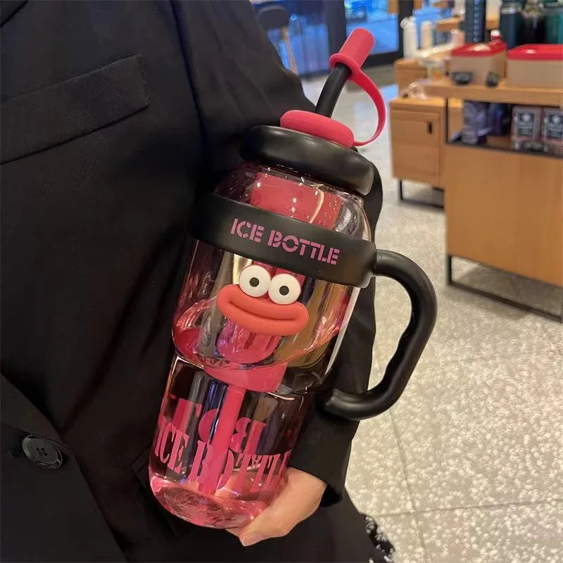 1100ml Cute Aesthetic Water Bottle with Straw & Tea Infuser – Large Capacity BPA-Free PC Cup for Women, Outdoor & Travel