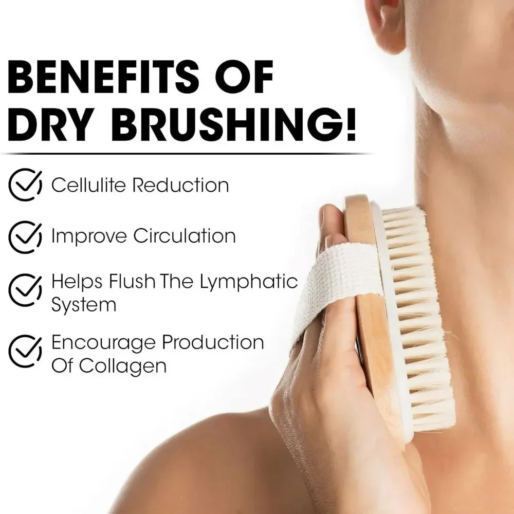 Natural Bristle Dry Brushing Body Brush – Dead Skin Remover & Anti-Cellulite Massage for Blood Circulation