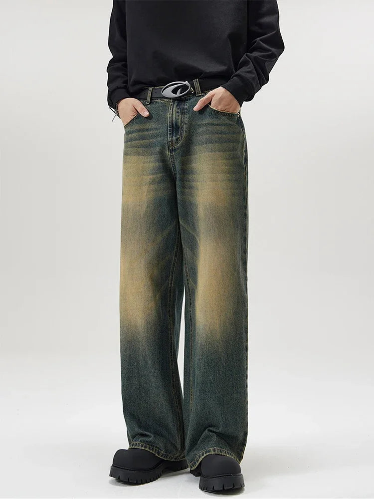 Men's Distressed Baggy Straight Jeans — Vintage Korean High Street Denim Pants