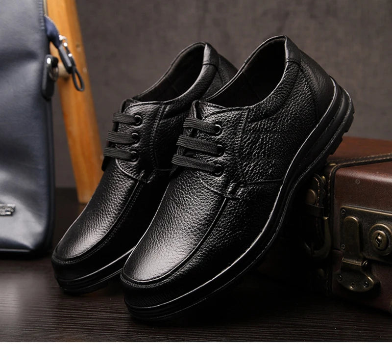 Men's Black Leather Lace-Up Casual Shoes