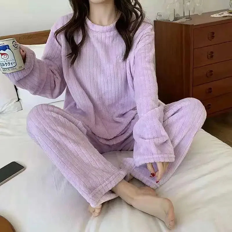 Women's Soft Coral Velvet Jacquard Pajama Set | Cozy Winter Loungewear Christmas Valentine's Gift