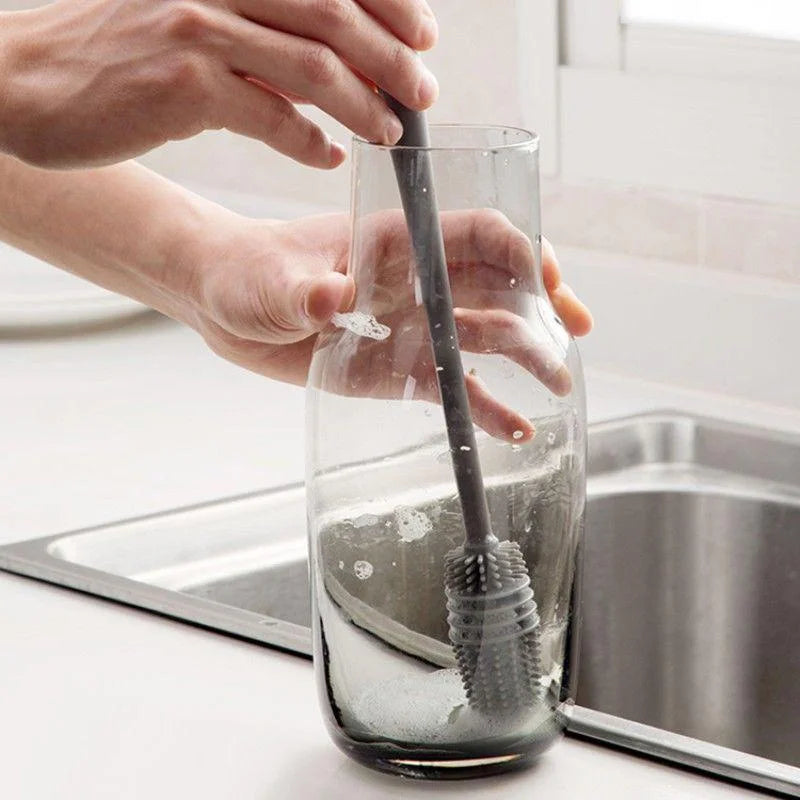 Reach Every Corner. Clean Every Cup. — Silicone Long Handle Bottle Brush | Cup Scrubber, Glass & Baby Bottle Cleaner, 27cm, Kitchen Tool