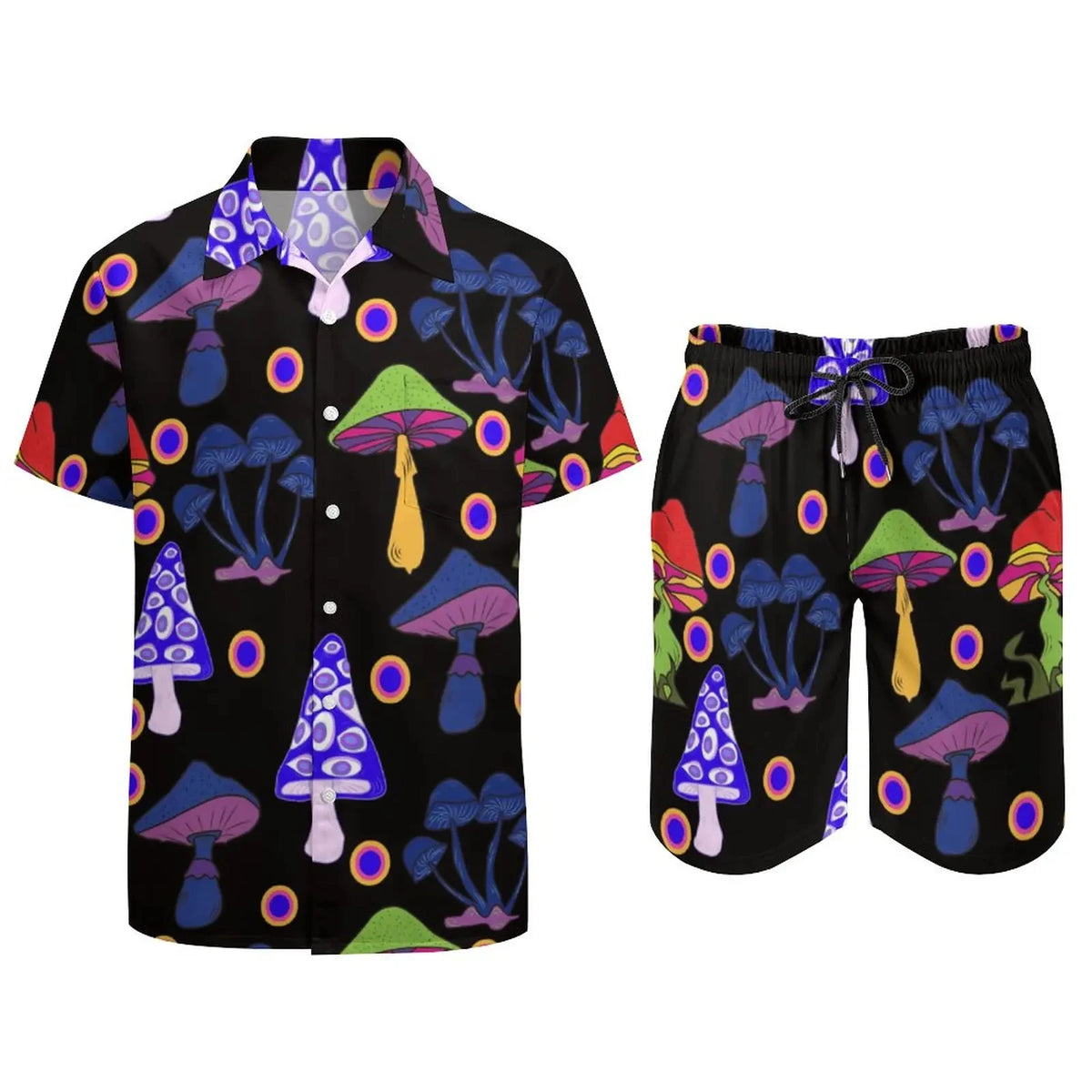 Men's Psychedelic Magic Mushroom 3D Print Shirt & Beach Shorts – Oversized Hawaiian Set