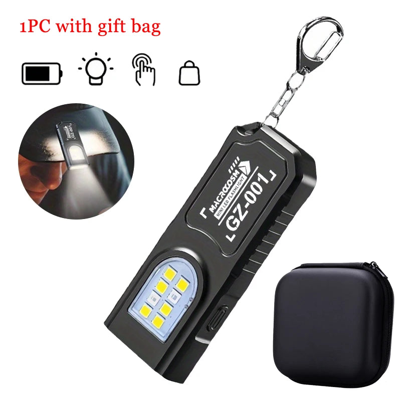 Mini COB LED Keychain Flashlight – USB-C Rechargeable, 5-Mode, IPX6 Waterproof EDC Pocket Light