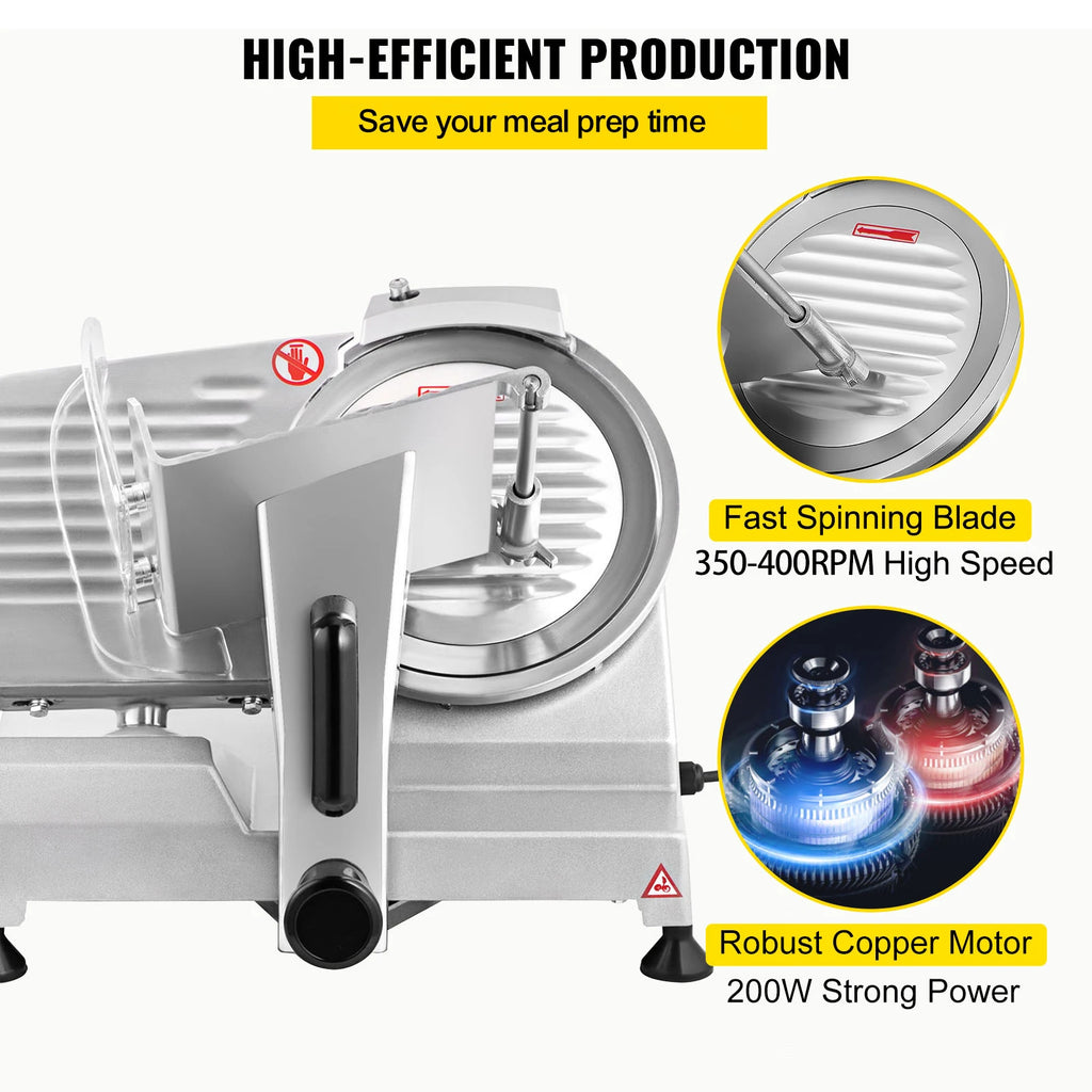 Electric Meat Slicer 8"/10" — Carbon Steel Blade, Adjustable Thickness for Deli, Meat & Cheese