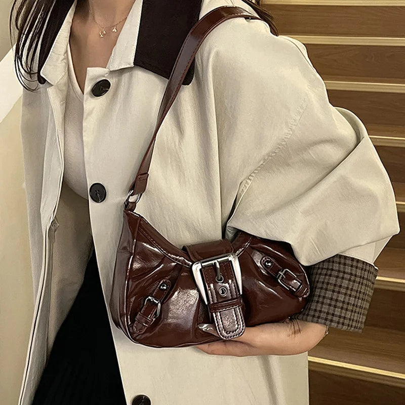 Y2K Retro Pleated Hobo Shoulder Bag – Maillard Style Underarm Clutch for Women