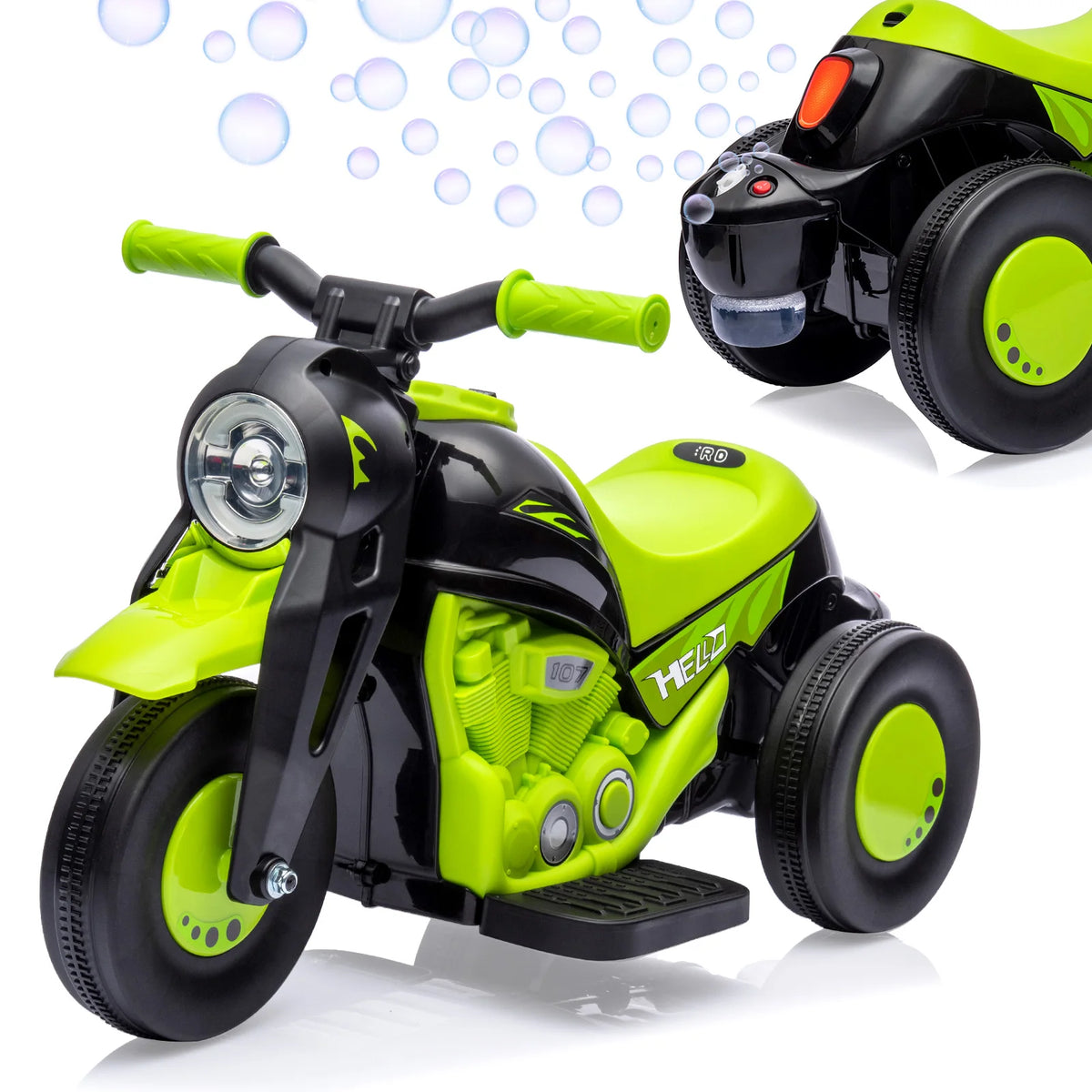 6V Kids Electric Motorcycle With Automatic Bubble Machine, Toddler Ride On Motorbike With Foot Pedal, Headlight, Music, Horn, 3 Wheels