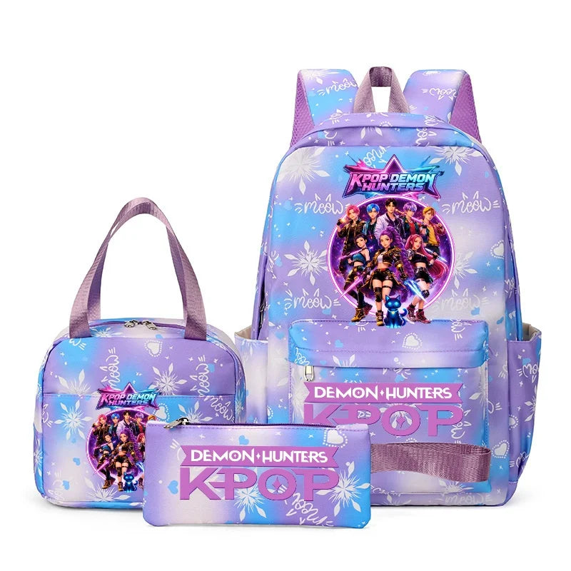 KPop Demon Hunter 3-Piece Backpack Set – School Bag, Shoulder Bag & Clutch