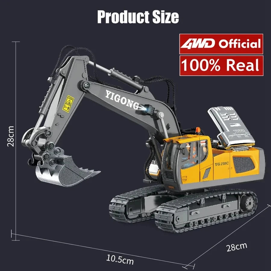 1:20 Scale 4WD RC Excavator Dump Truck Bulldozer – Alloy Construction Vehicle with Lights & Sound