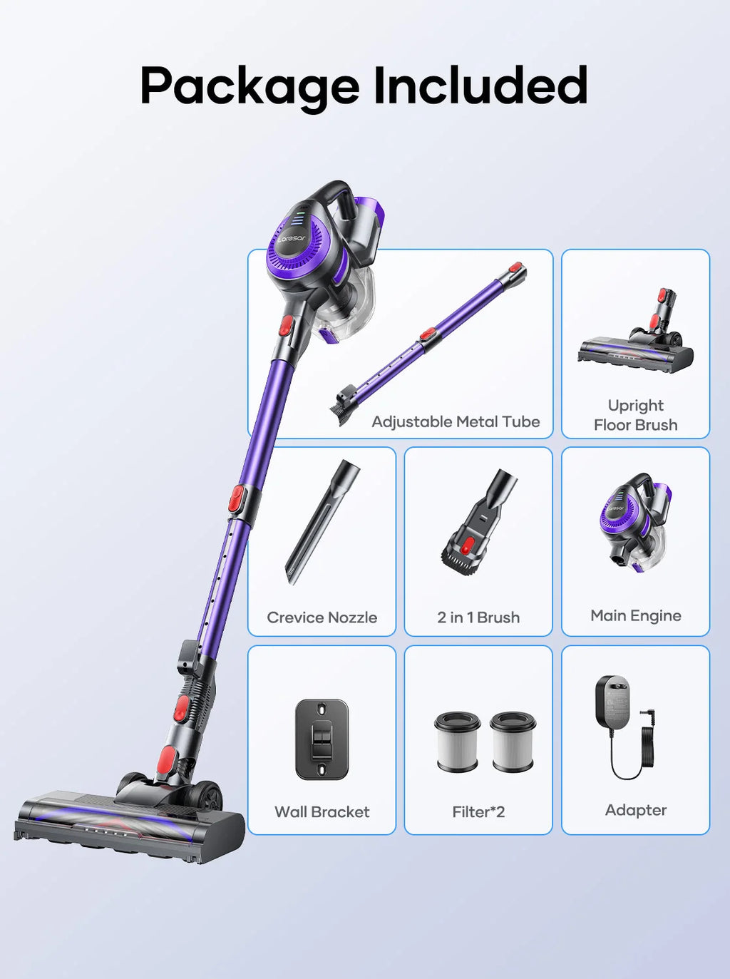 Laresar V10 Lite Cordless Vacuum Cleaner — 38000Pa Strong Suction, 45-Min Runtime, Smart Button for Carpet & Hair