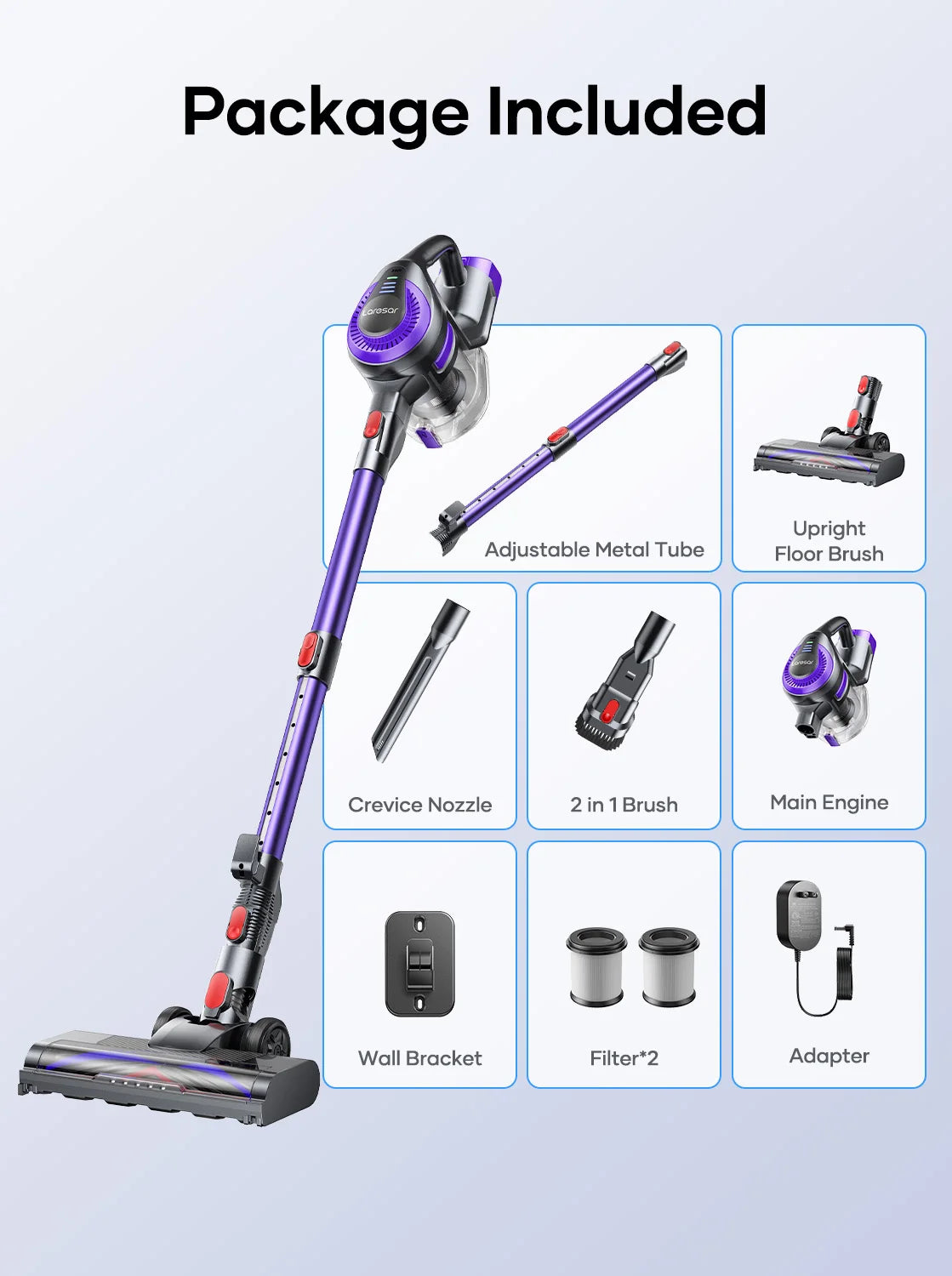 Laresar V10 Lite Cordless Vacuum Cleaner — 38000Pa Strong Suction, 45-Min Runtime, Smart Button for Carpet & Hair