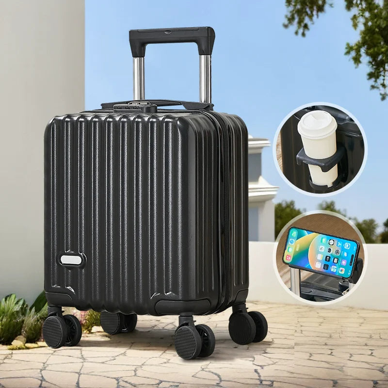 14" Lightweight Carry-On Boarding Suitcase with Cup Holder — Compact Travel Luggage