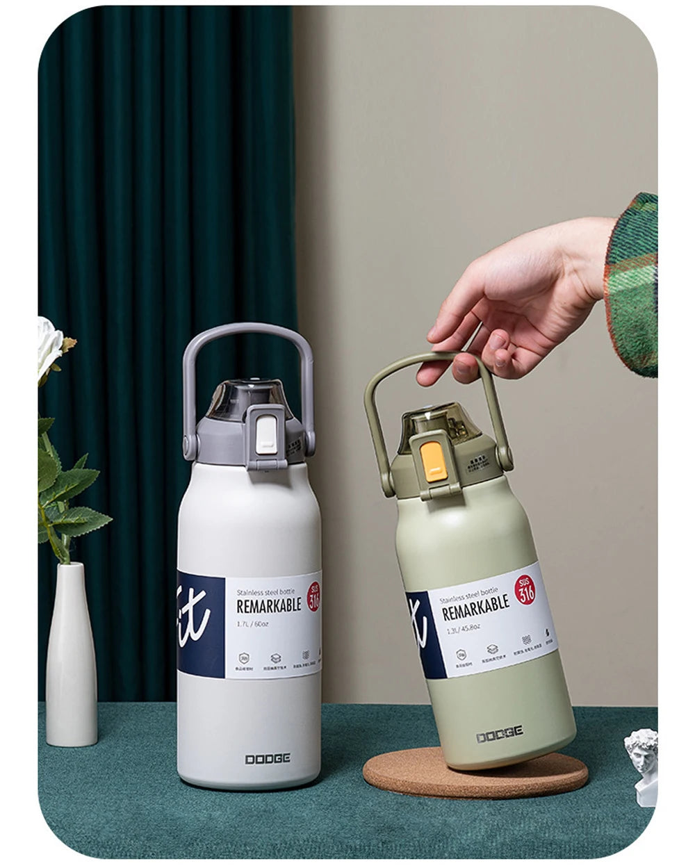 DODGE Large Capacity Vacuum Thermos Bottle with Straw – 1300ml/1700ml, 6–12Hr Insulated, CE/CIQ, 7 Colors