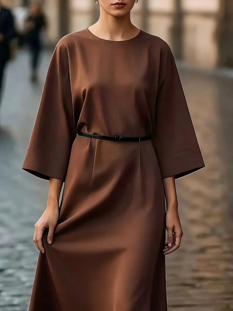 Elegant formal and casual long dresses for women (spring/autumn/summer), with a complimentary belt, made of non-see-through fabr