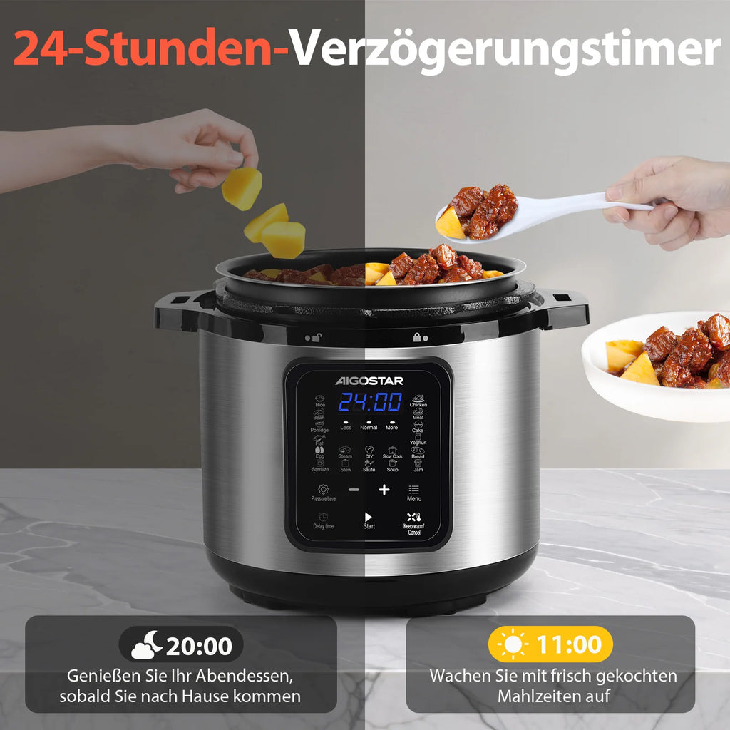 Aigostar 6L 18-in-1 Electric Pressure Cooker – Non-Stick, Keep Warm, Digital Touchscreen, 1000W