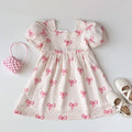 Bow Print Girls Casual Dress — Short Sleeve Sweet Summer Dress (3–7 Years)