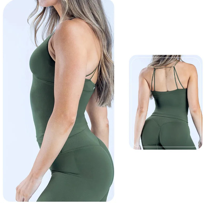 Women's Seamless Cross Sports Vest – Padded Backless Yoga Gym Workout Fitness Camisole