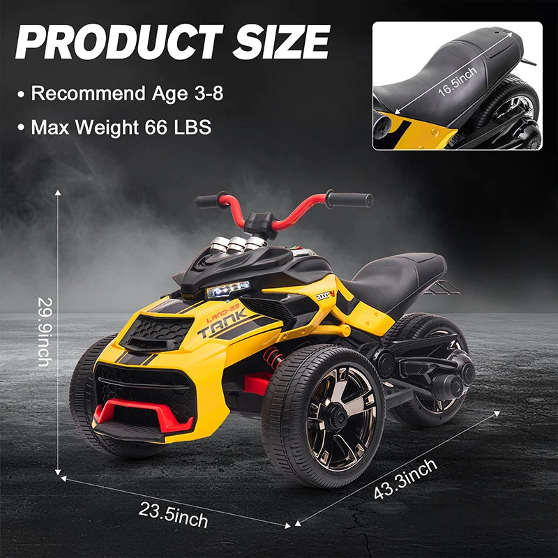 12V Kids Ride-On ATV – Three-Wheel Electric Toy with Lights
