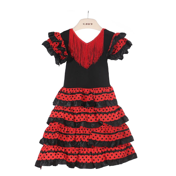 Girls Dress Beautiful Spanish Flamenco Dancer Costume Childrens April Sevilla Performances Dance Outfit