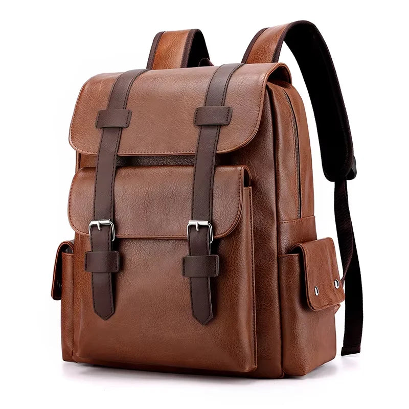 HOMEFISH PU Leather Backpack – Large Capacity Casual Daypack with 5 Pockets